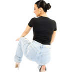 Jeans de Mujer Tiro Alto Corte Recto y Toque Retro