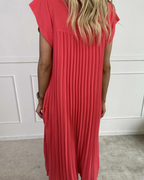 Vestido Largo de Pliegues y Mangas Acampanadas