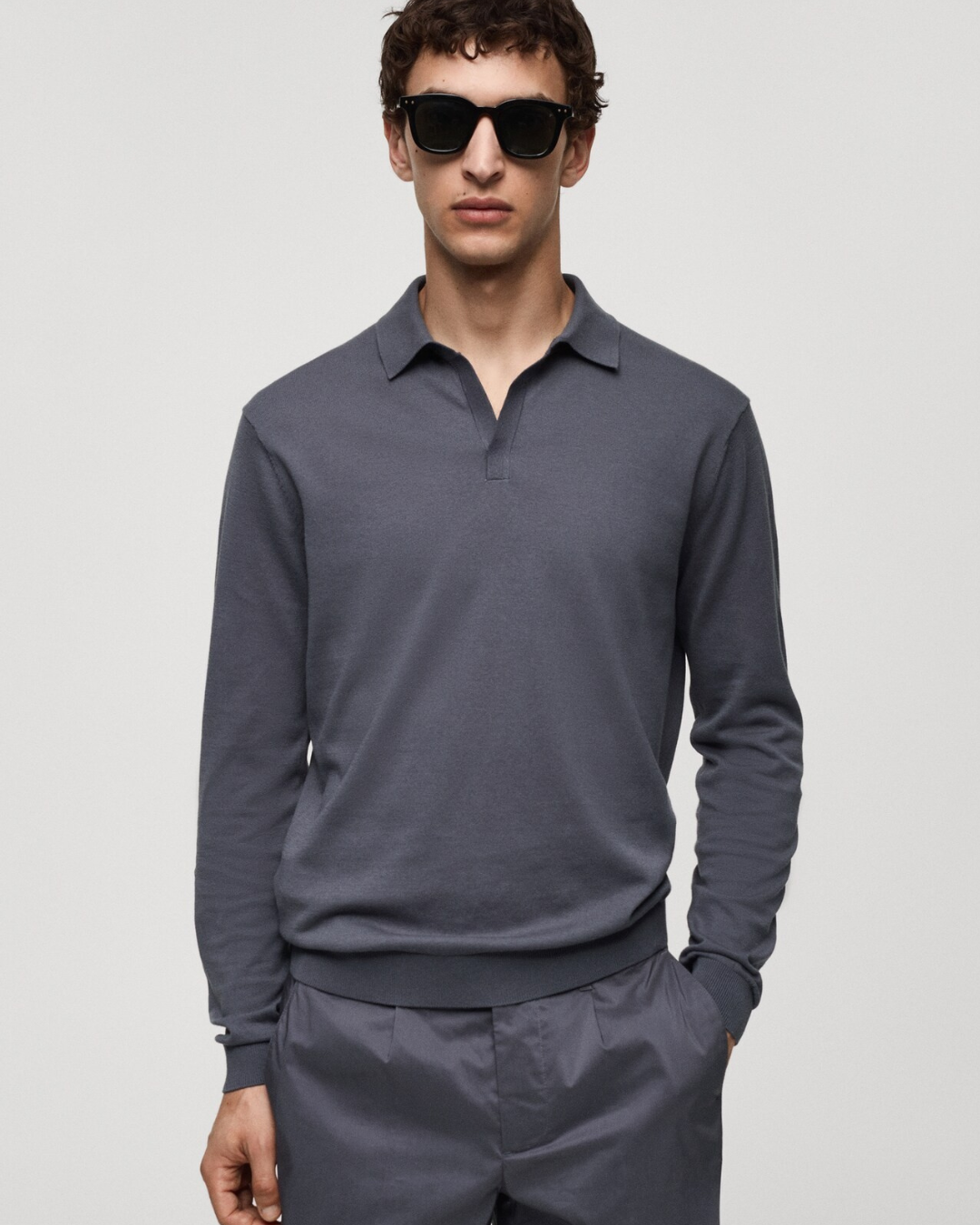 Polo de manga larga informal para hombre