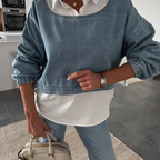 Conjunto de dos piezas de camisa manga larga y pantalón jeans para mujer