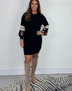 Vestido Estilo Jersey con Cuello Redondo y Mangas de Ganchillo®