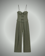 Conjunto de Lino Holgado con Tirantes Ajustables para Mujer