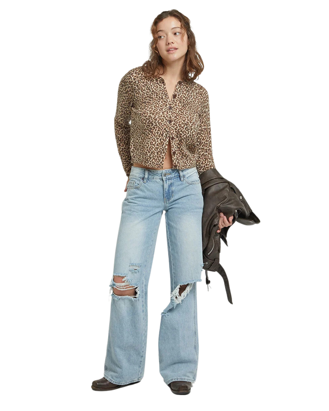 Vaqueros de mujer de corte recto con efecto desgastado y modernos rotos®