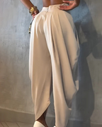 Pantalones informales de cintura alta y fruncido suelto para mujer®