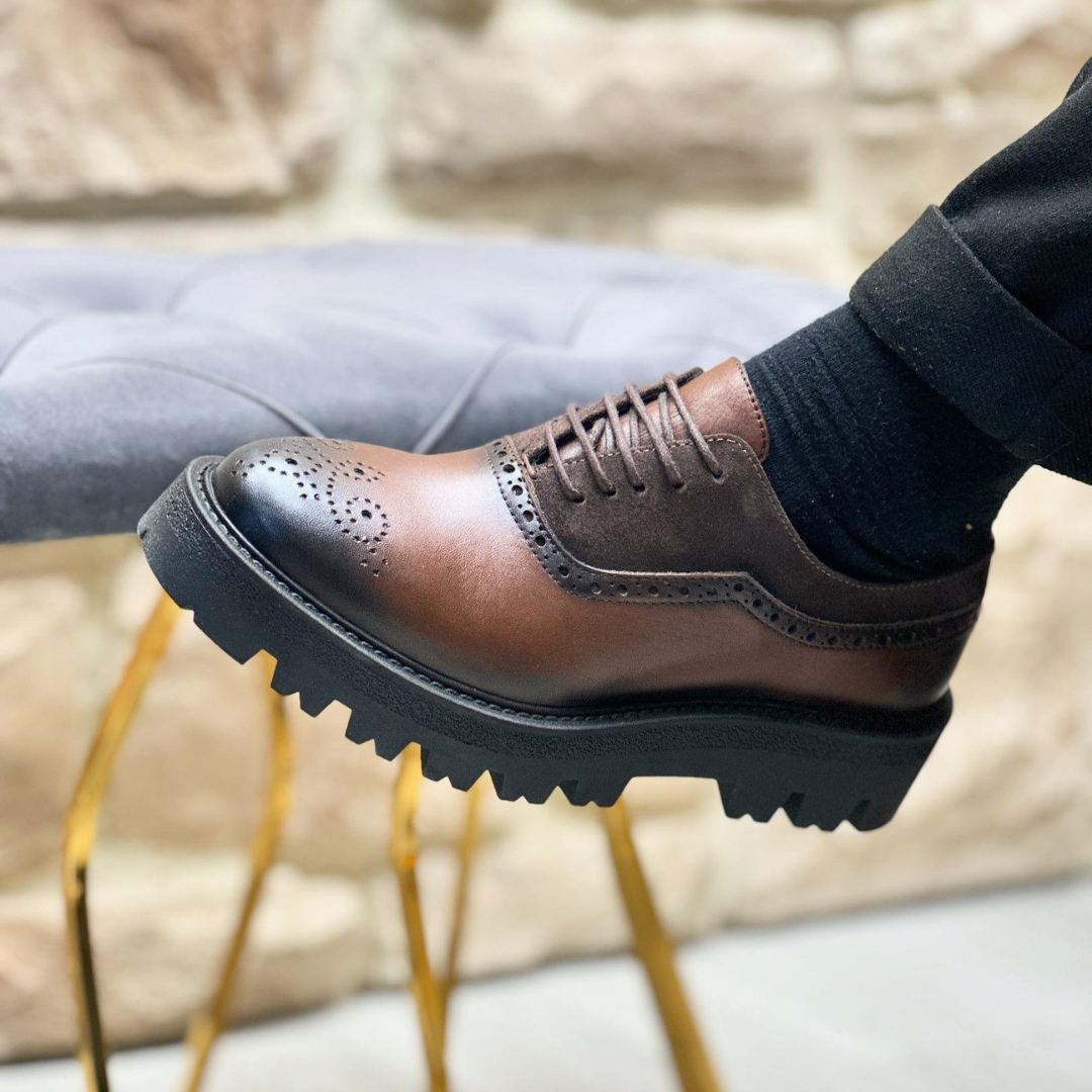Zapatos casuales clásicos de cuero genuino y ante para hombre