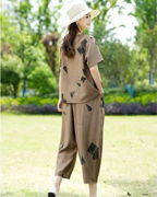 Conjunto de Dos Piezas de Lino con Estampado Artístico para Mujer