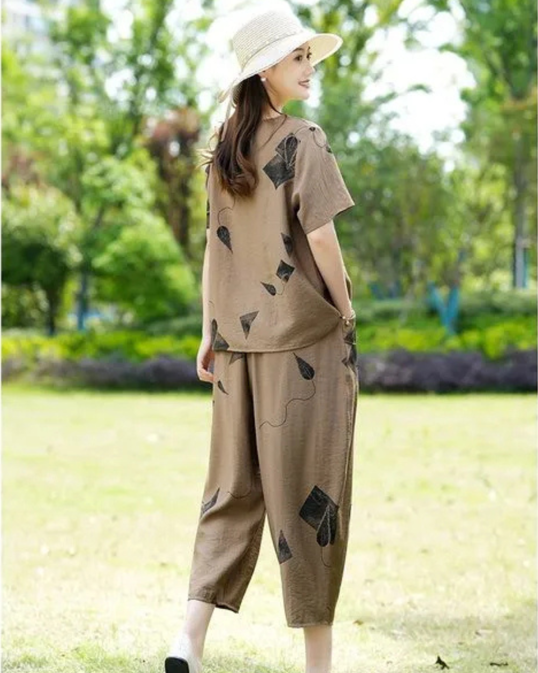 Conjunto de Dos Piezas de Lino con Estampado Artístico para Mujer