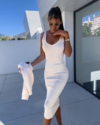 Conjunto de Vestido y Suéter Corto con Cuello en V