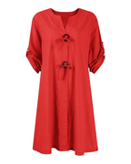 Vestido de lino con mangas largas y elegantes botones