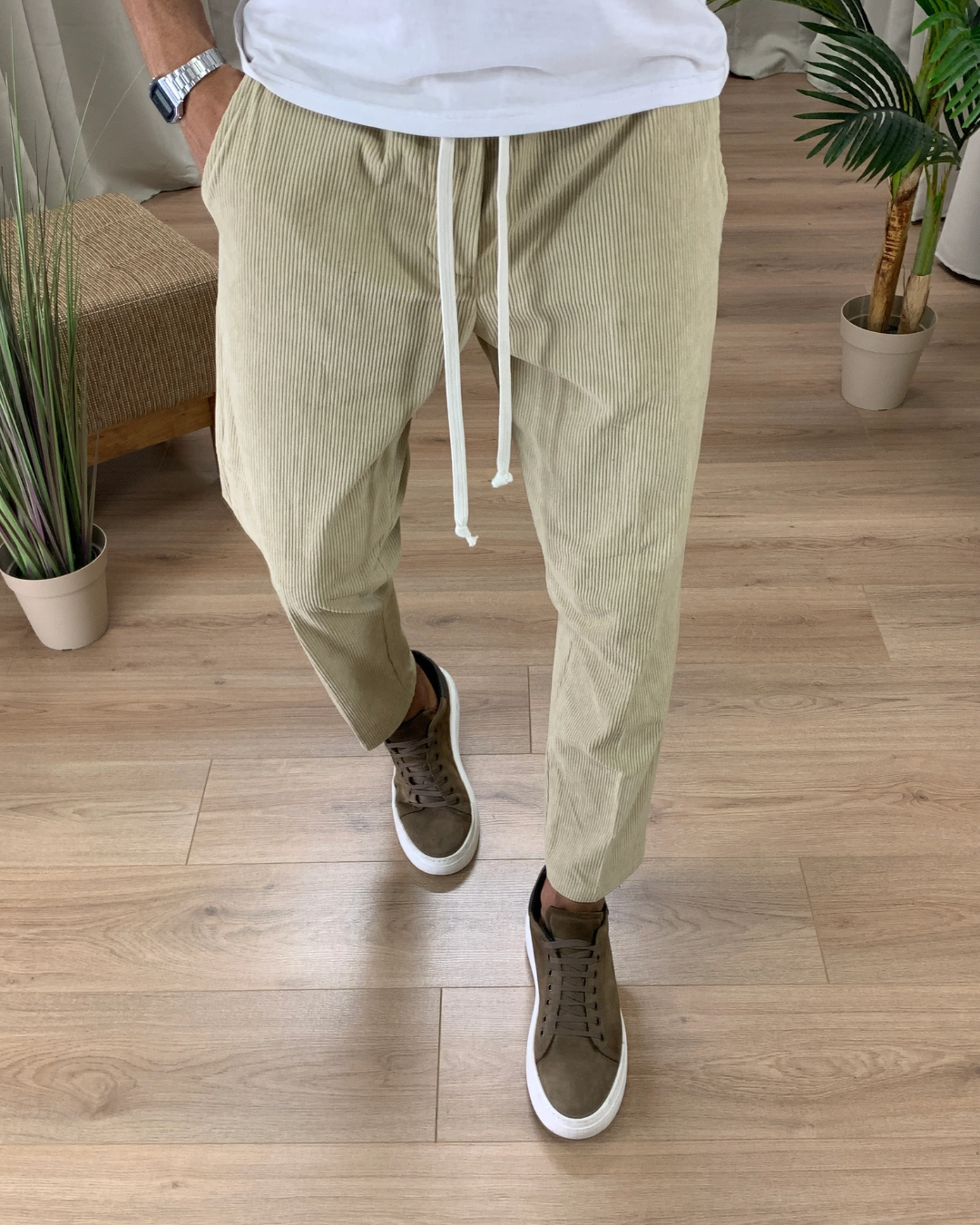 Pantalones de Corte Recto con Cintura Ajustable de Cordón para Hombres®