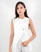 Conjunto de Dos Piezas de Top con Botones Elegante y Pantalón Corto Ancho para Mujer