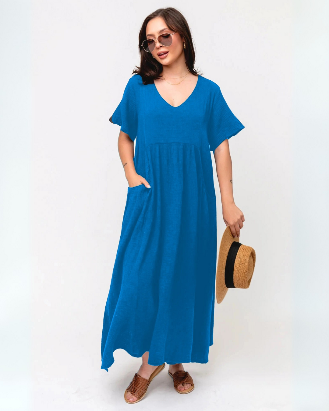 Vestido Largo de Algodón con Bolsillos