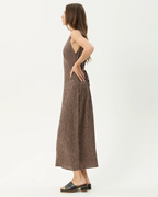 Vestido Largo sin Mangas con Escote en V y Estampado de Cuadro