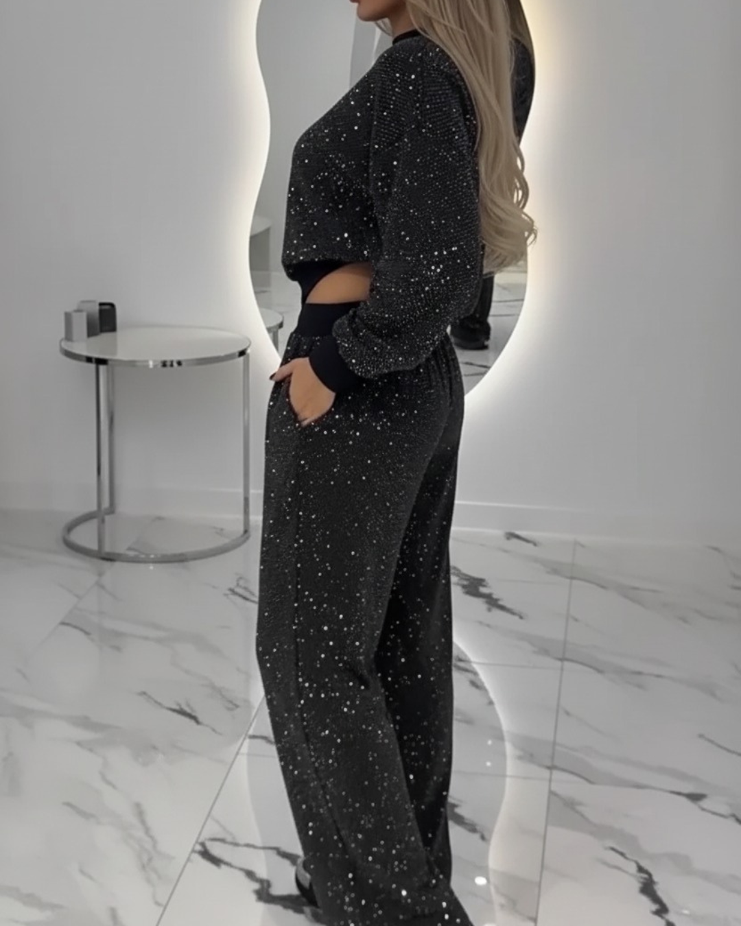 Conjunto de Dos Piezas con Bordado de Lentejuelas para Mujer