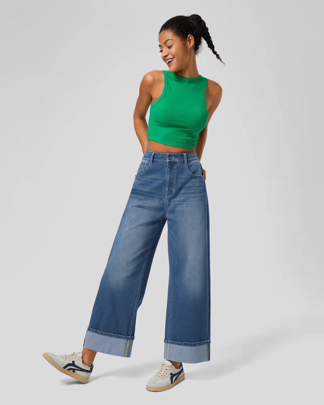 Pantalón con Cintura Alta y Botas Anchas para Mujer