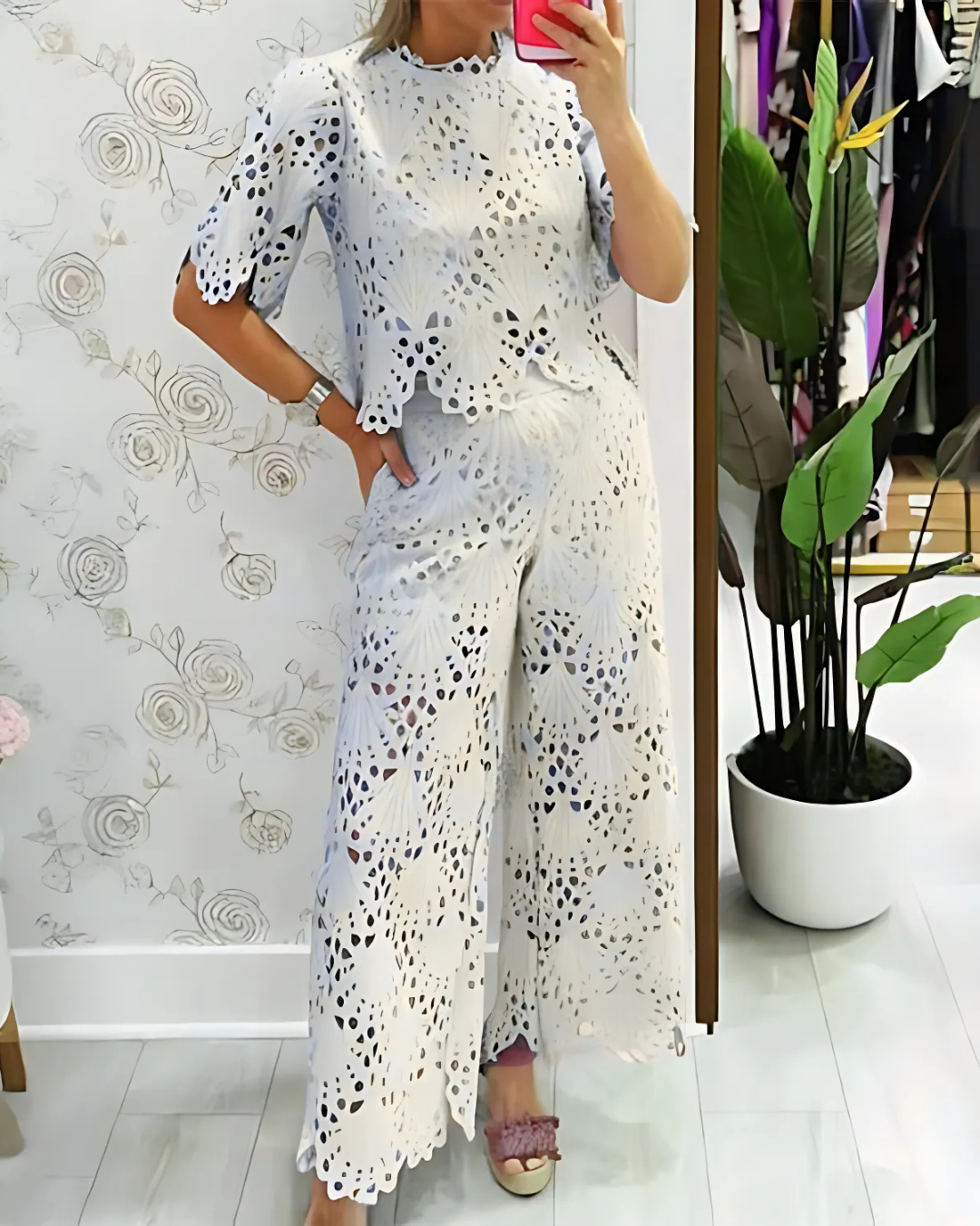 Conjunto de dos piezas con camisa de manga corta y pantalones anchos para mujer®