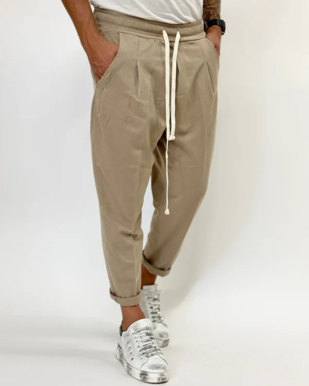 Pantalón casual con bolsillos y cintura de cordón ajustable para Hombre