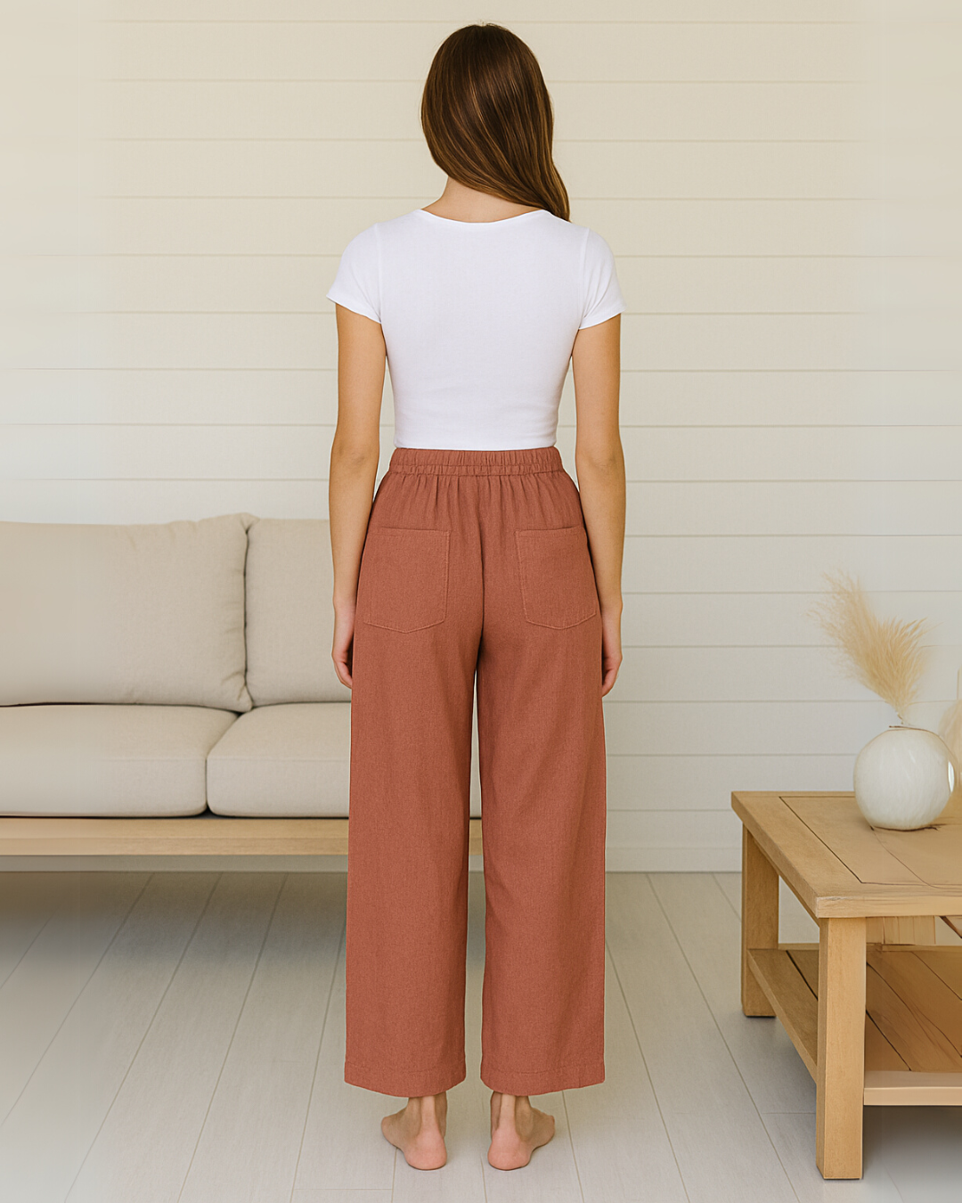Pantalón Anchos de Lino para Mujer con Bolsillos