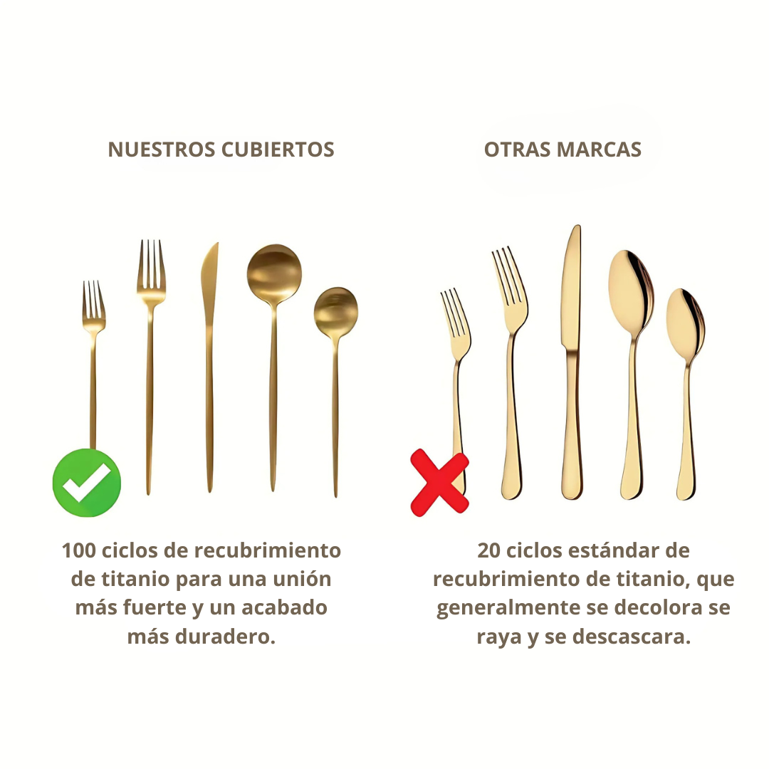 Set cubiertos con acabado de titanium mate super resistentes