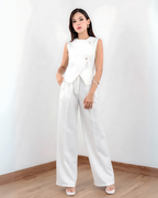 Conjunto de Dos Piezas de Top con Botones Elegante y Pantalón Corto Ancho para Mujer