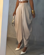 Pantalones informales de cintura alta y fruncido suelto para mujer®