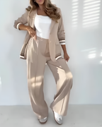 Conjunto Elegante de Blazer y Pantalón Palazzo en Beige Estilo Sofisticado y Moderno®