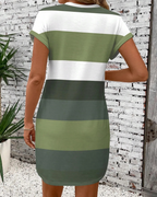 Vestido casual de cuello redondo con estampado de rayas de colores