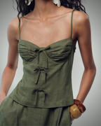 Conjunto de Lino Holgado con Tirantes Ajustables para Mujer