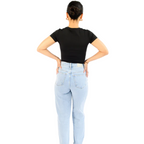 Jeans de Mujer Tiro Alto Corte Recto y Toque Retro