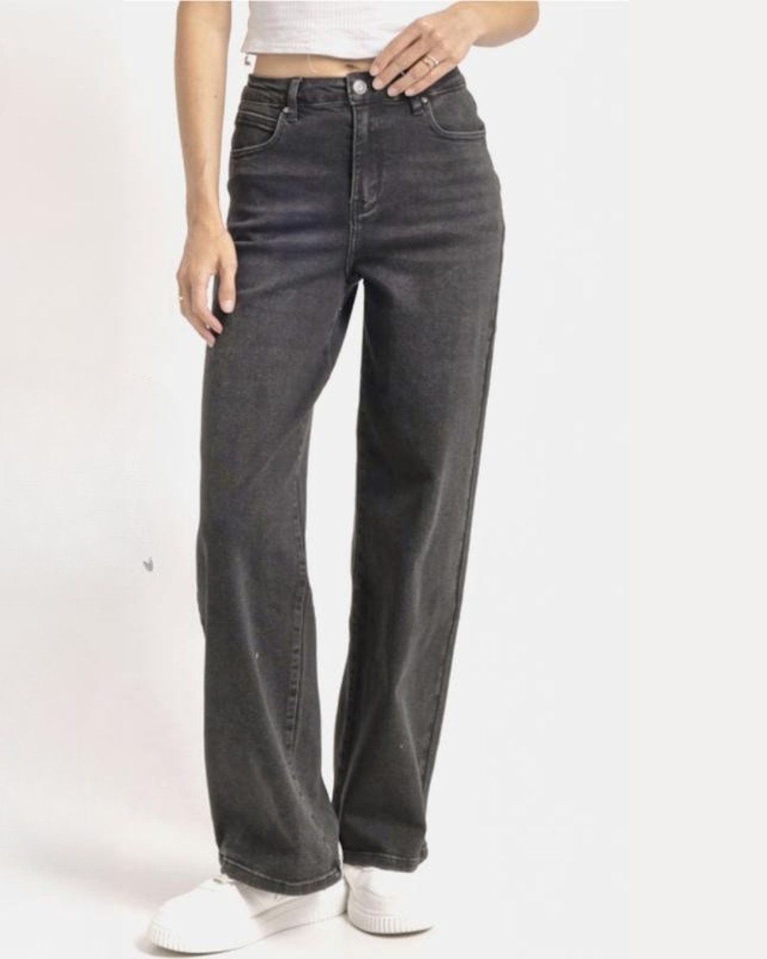 Pantalón Vaquero de Mujer de Tiro Alto con Piernas Largas y Múltiples Bolsillos