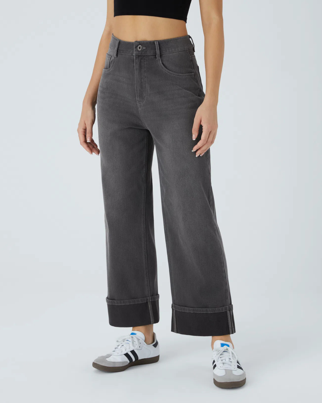 Pantalón con Cintura Alta y Botas Anchas para Mujer