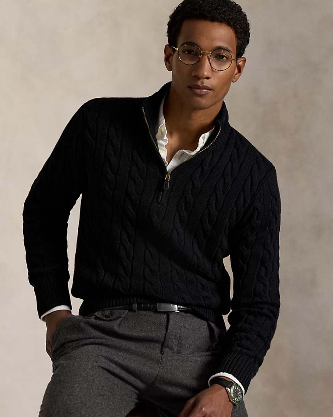 Suéter de Punto de Algodón con Cremallera para Hombre
