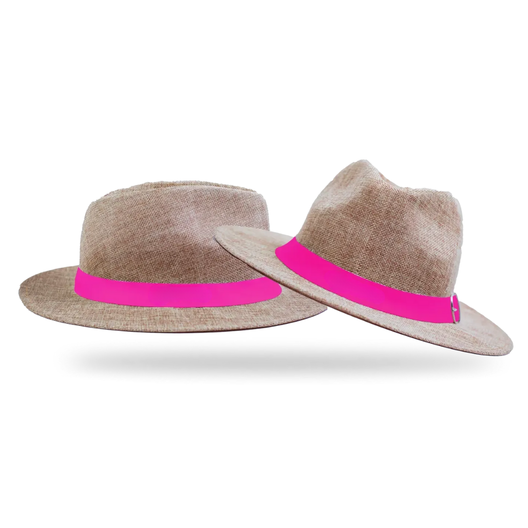 Sombrero de ala ancha en lino con detalle en cuero