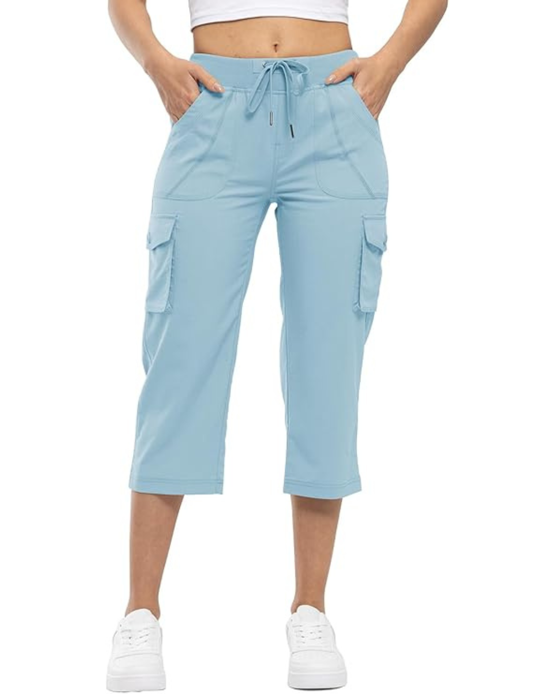 Pantalón cargo capri con bolsillos laterales y cintura ajustable