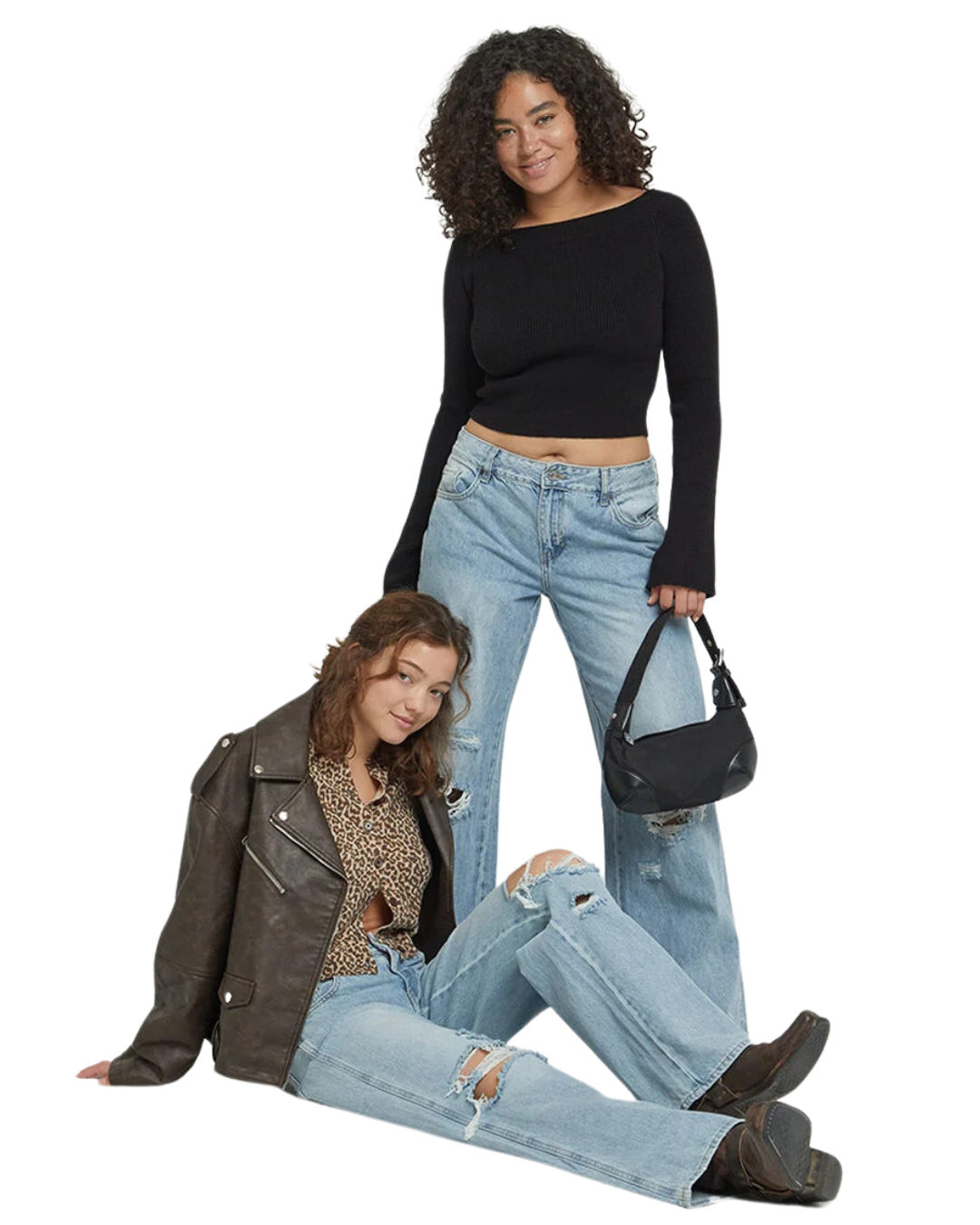 Vaqueros de mujer de corte recto con efecto desgastado y modernos rotos®