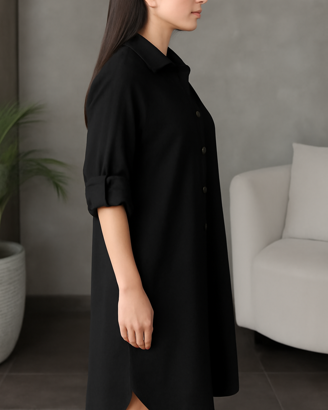 Vestido Camisero Holgado de Tela Fresca