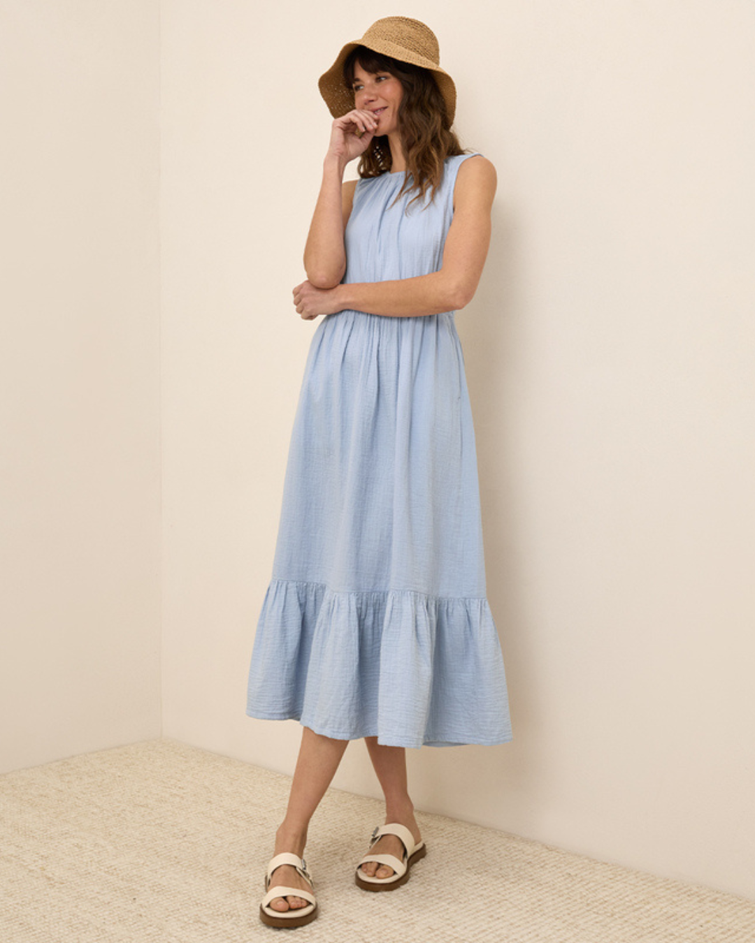 Vestido sin Mangas para Mujer en Lino con Volantes Ligero®