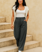 Pantalón de vestir cintura alta y corte recto para mujer