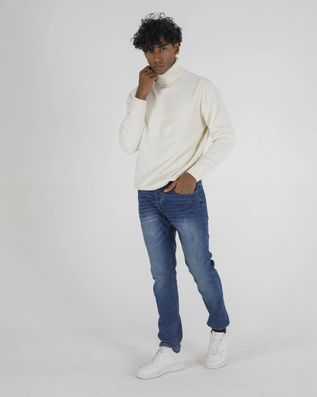 Jersey de cuello alto de lana con manga larga para hombre