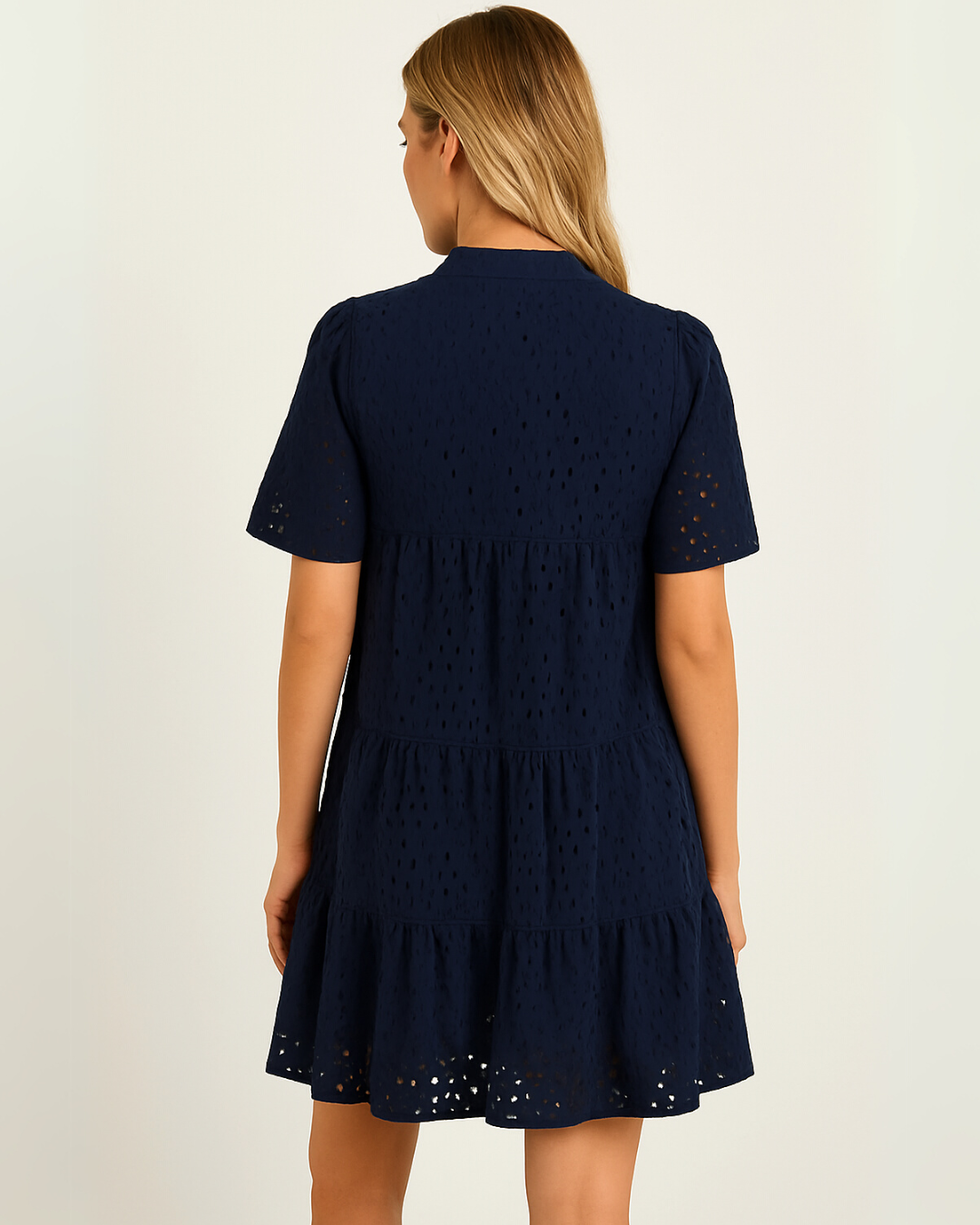 Vestido Mini Informal Elegante con Encaje Calado y Volantes para Mujer