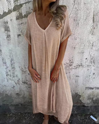 Vestido midi de algodón y lino con escote en V®