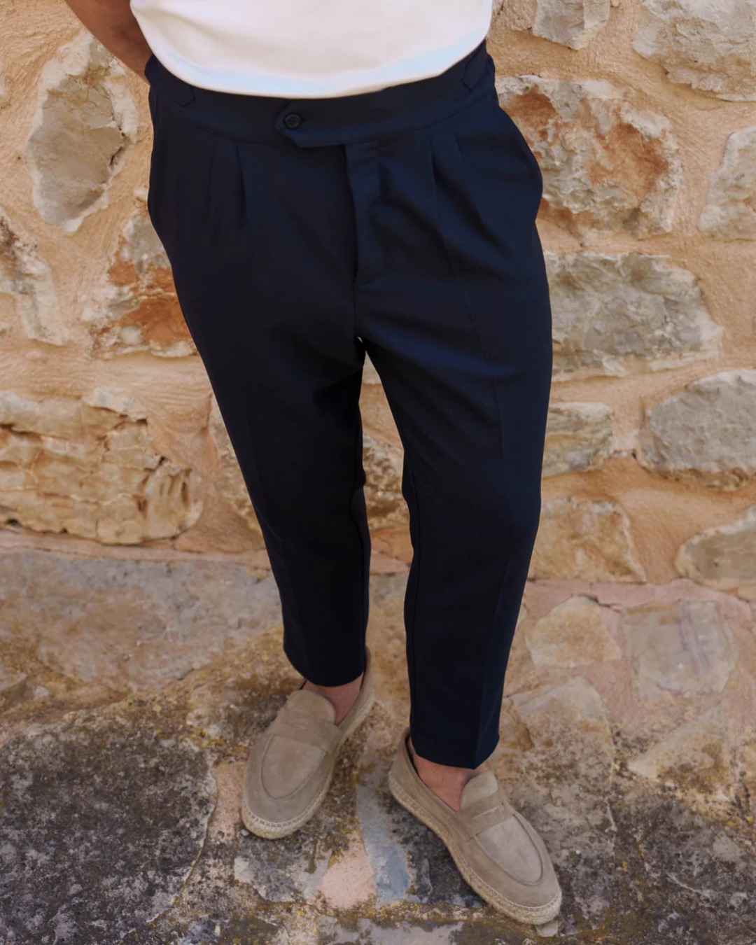 Pantalón Casual Unicolor con Hebilla en la Cintura para Hombre