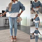 Conjunto de dos piezas de camisa manga larga y pantalón jeans para mujer