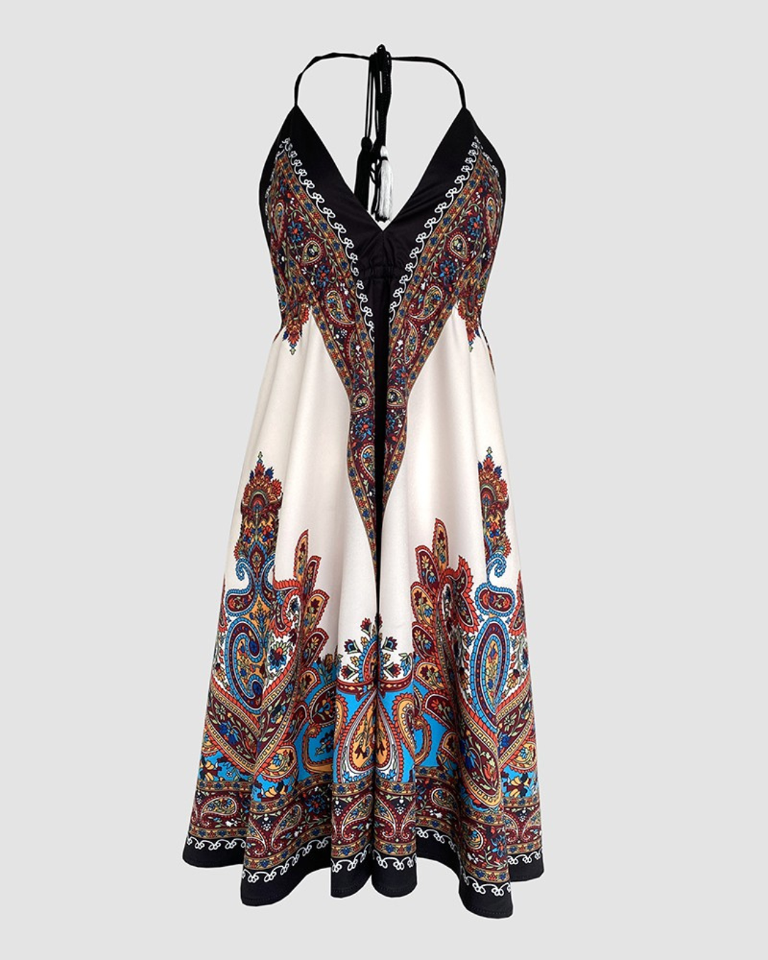 Vestido Mini Elegante con Estampado Colorido y Espalda Descubierta