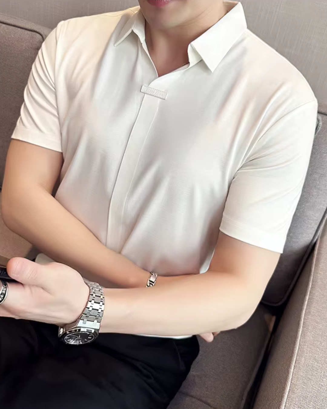 Polo para hombre con alta elasticida suave y resistente a las arrugas en color liso