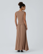 Vestido largo holgado con escote en pato