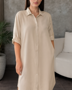 Vestido Camisero Holgado de Tela Fresca