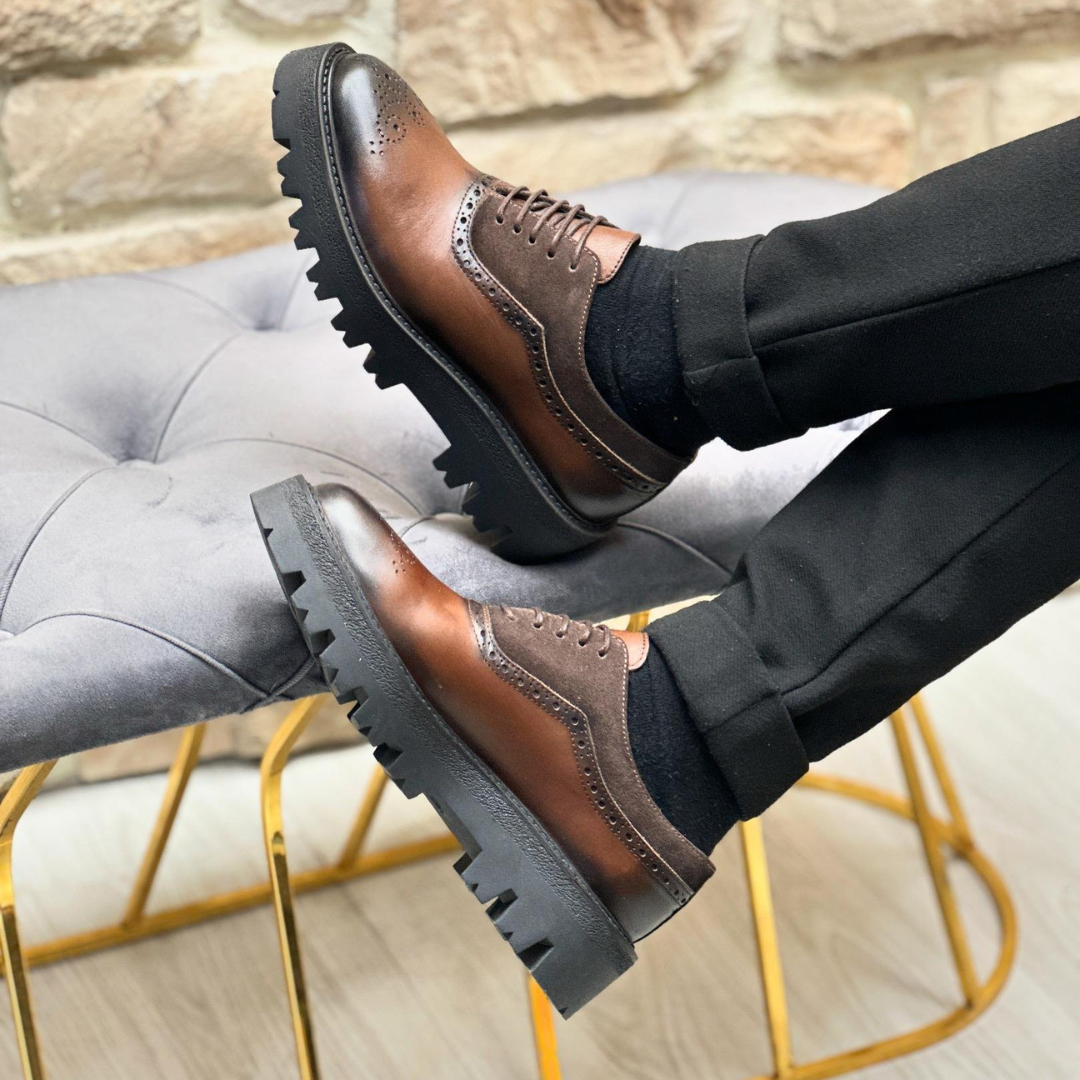 Zapatos casuales clásicos de cuero genuino y ante para hombre
