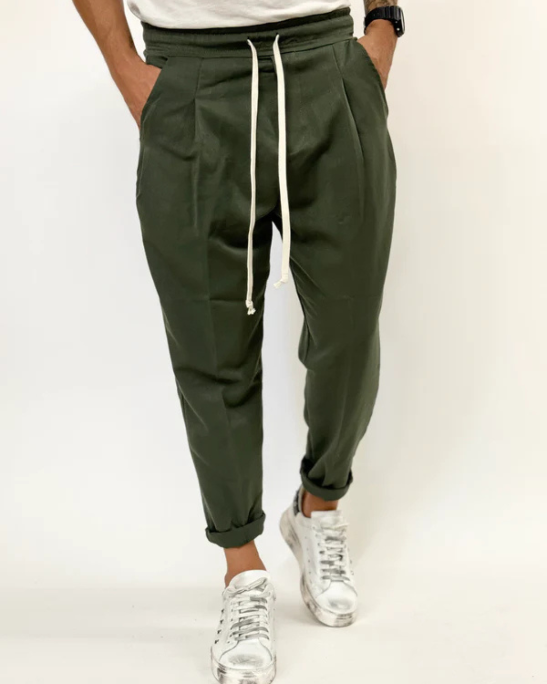 Pantalón casual con bolsillos y cintura de cordón ajustable para Hombre