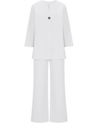 Conjunto Informal de Dos Piezas de Algodón y Lino Decorado con Botones para Mujer®